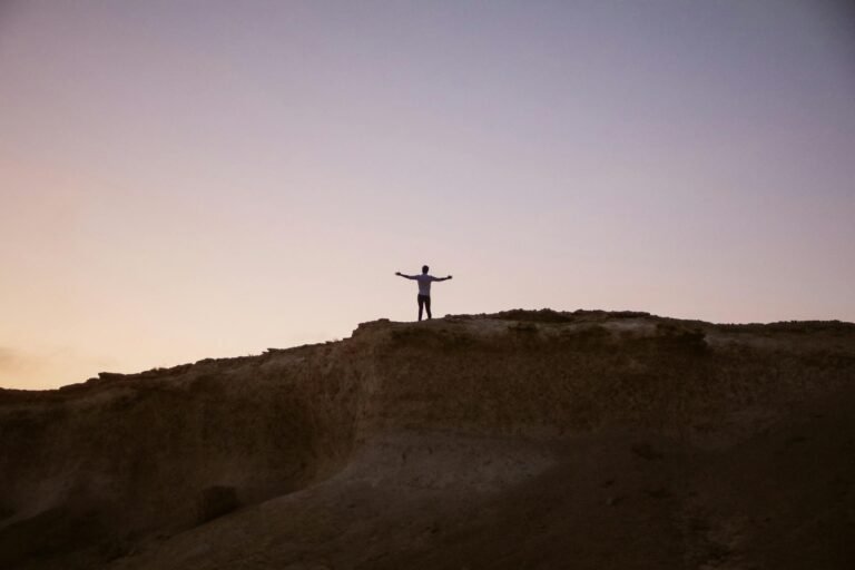 person standing on top of a mountain