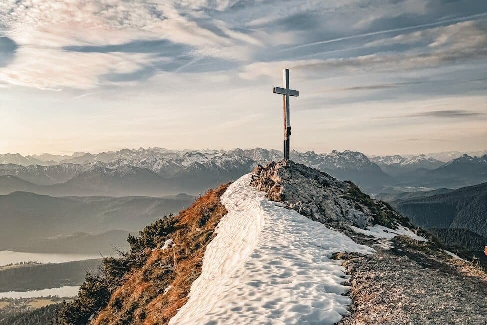 stunning mountain peak view at sunrise ohlstadt